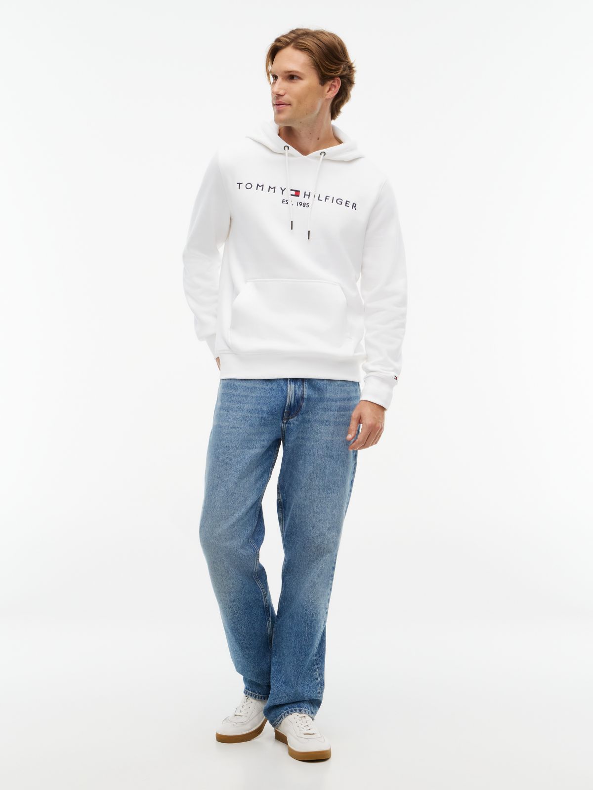 Embroidered Tommy Logo Hoodie — Fresh White