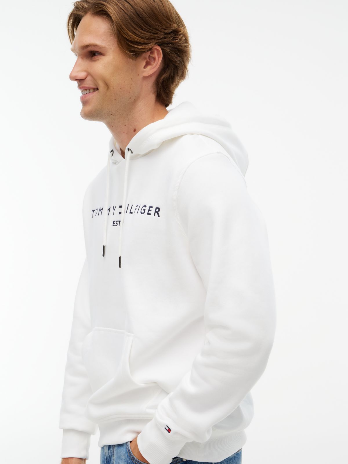 Embroidered Tommy Logo Hoodie — Fresh White