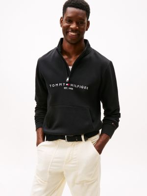 Embroidered Tommy Logo Quarter-Zip, Black
