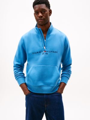 Embroidered Tommy Logo Quarter-Zip, Dusty Indigo