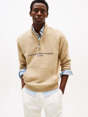 Embroidered Tommy Logo Quarter-Zip, Beige