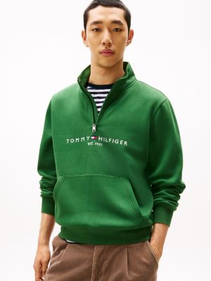 Embroidered Tommy Logo Quarter-Zip, Deep Evergreen