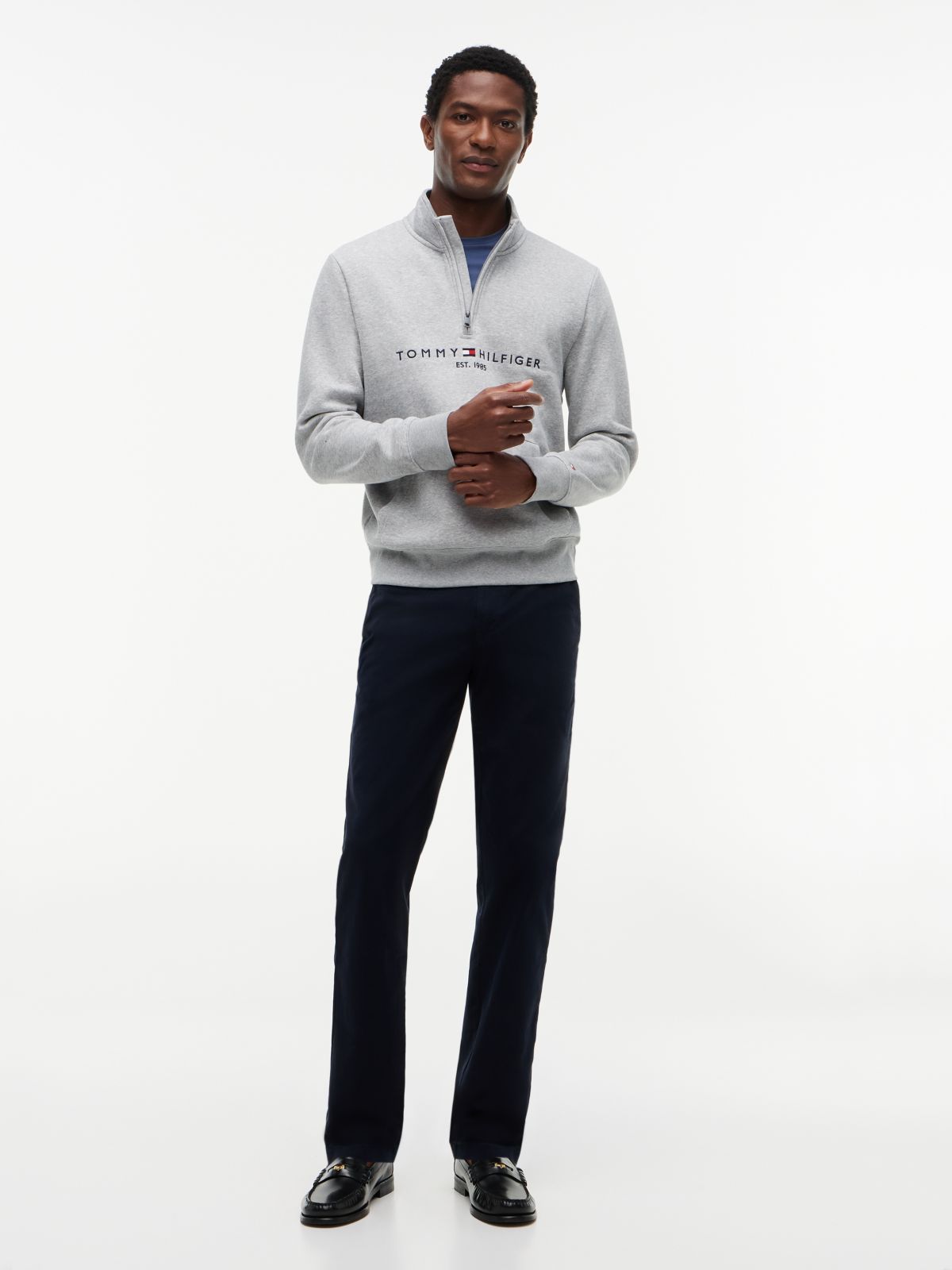 Tommy Logo Quarter-Zip Sweatshirt — Grey Heather