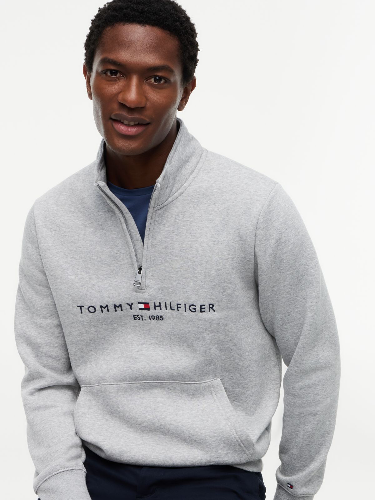 Tommy Logo Quarter-Zip Sweatshirt — Grey Heather