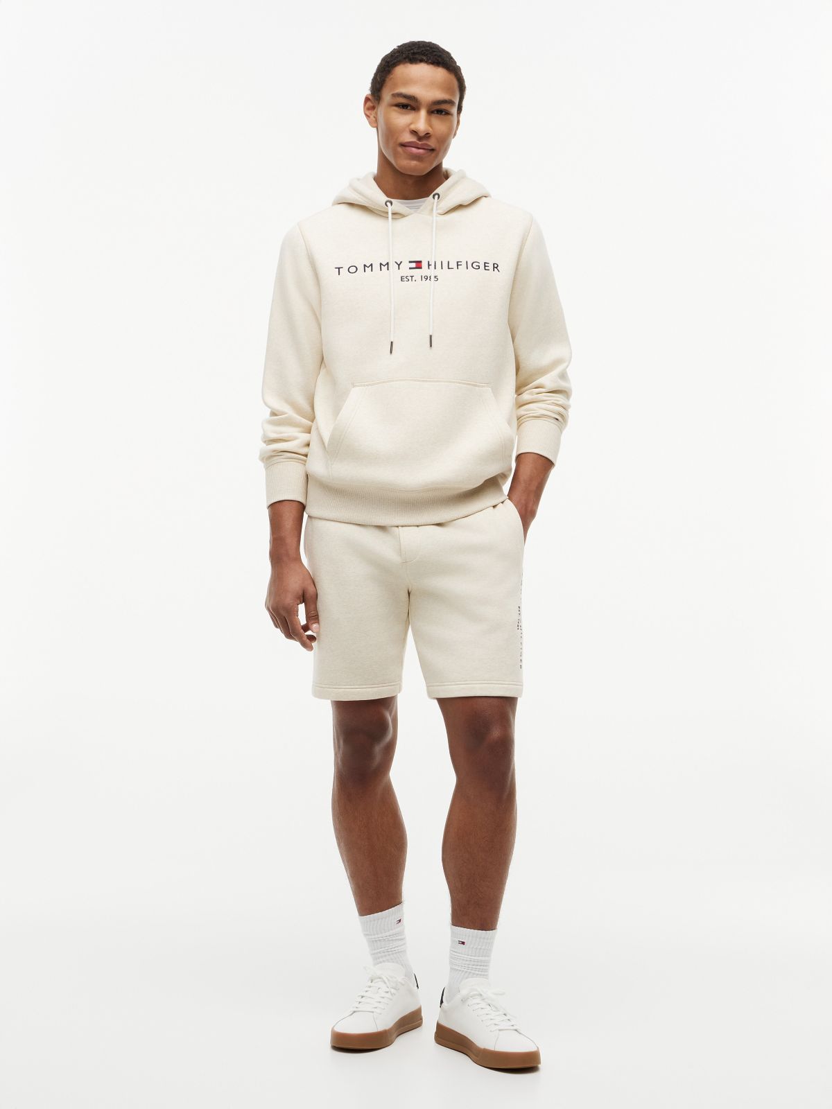 Embroidered Tommy Logo Sweatshort — Beige