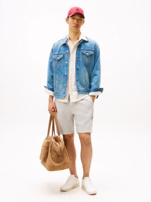 Embroidered Tommy Logo Sweatshort, Grey Heather