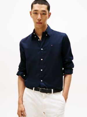 Regular Fit Stretch Poplin Shirt, Navy