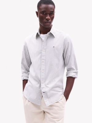 Regular Fit Stripe Stretch Poplin Shirt, Uniform Olive Stripe