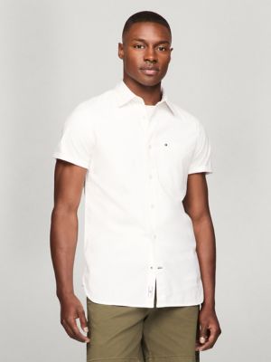 Short sleeve fashion white dress shirt slim fit