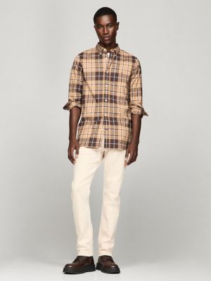 Slim Fit Plaid Print All-Day Shirt, Pinecone Tan
