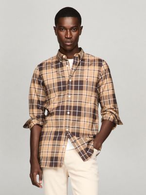 Slim Fit Plaid Print All-Day Shirt, Pinecone Tan