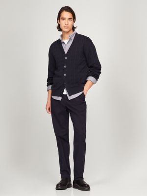Cable Knit Cardigan Sweater, Navy