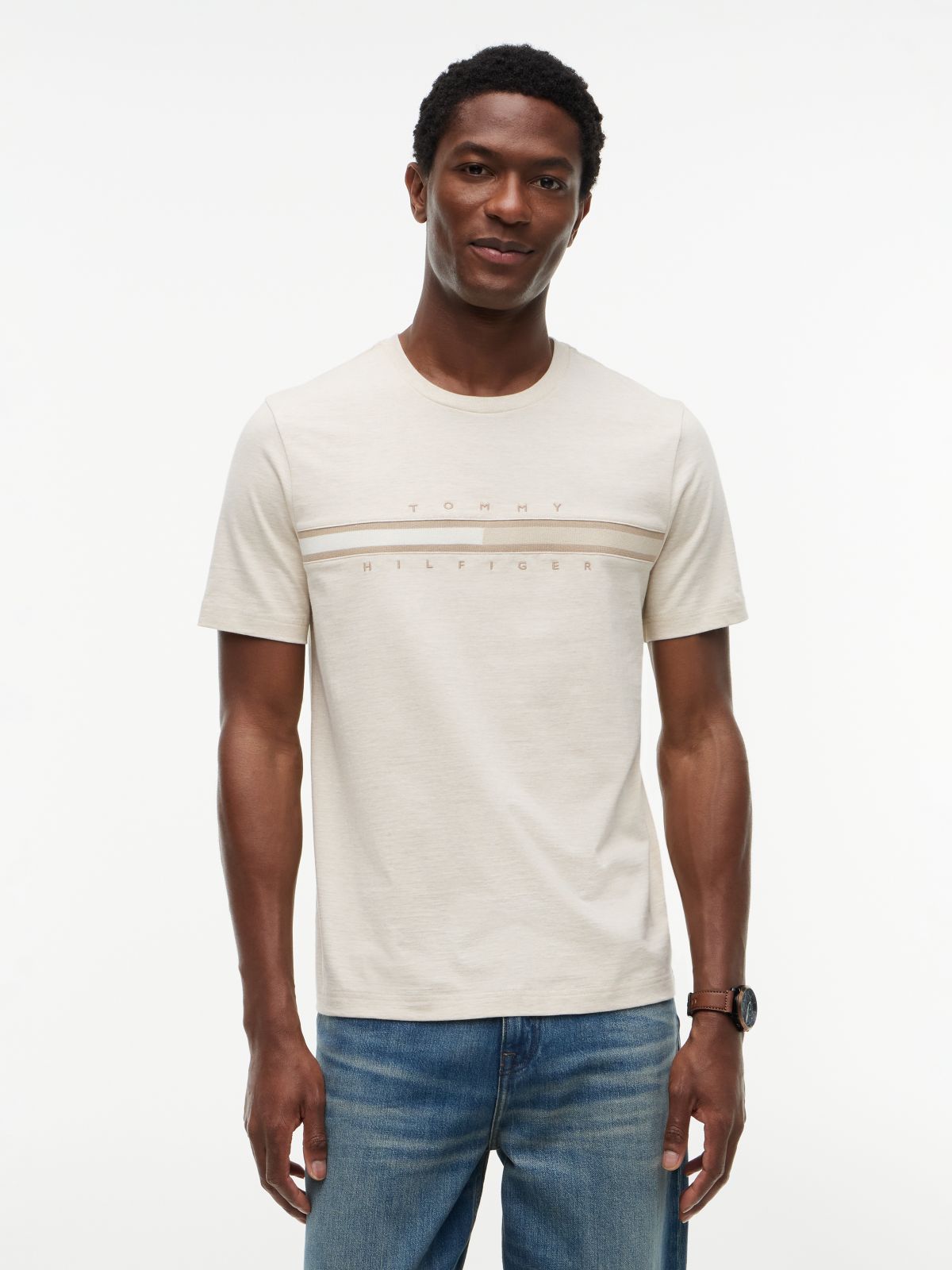 Tonal Flag Logo T-Shirt — Beige Heather