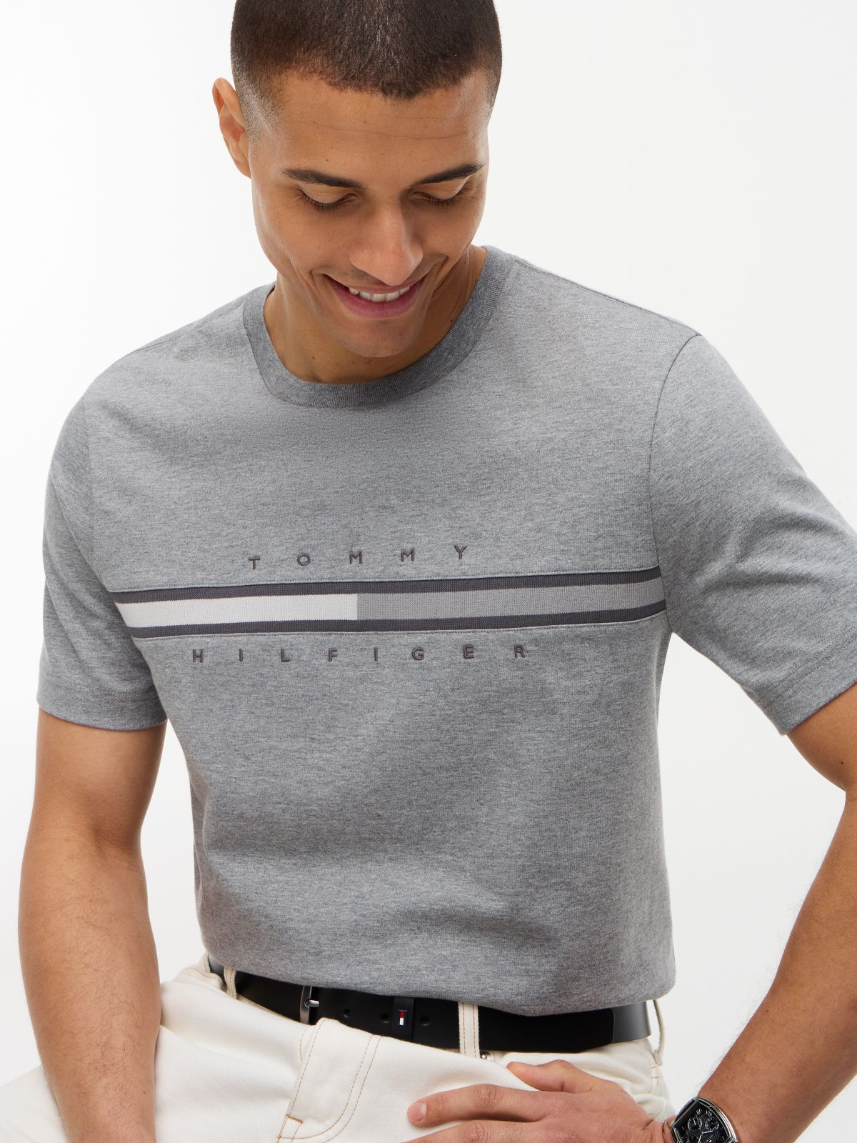 Tonal Flag Logo T-Shirt — Grey Heather