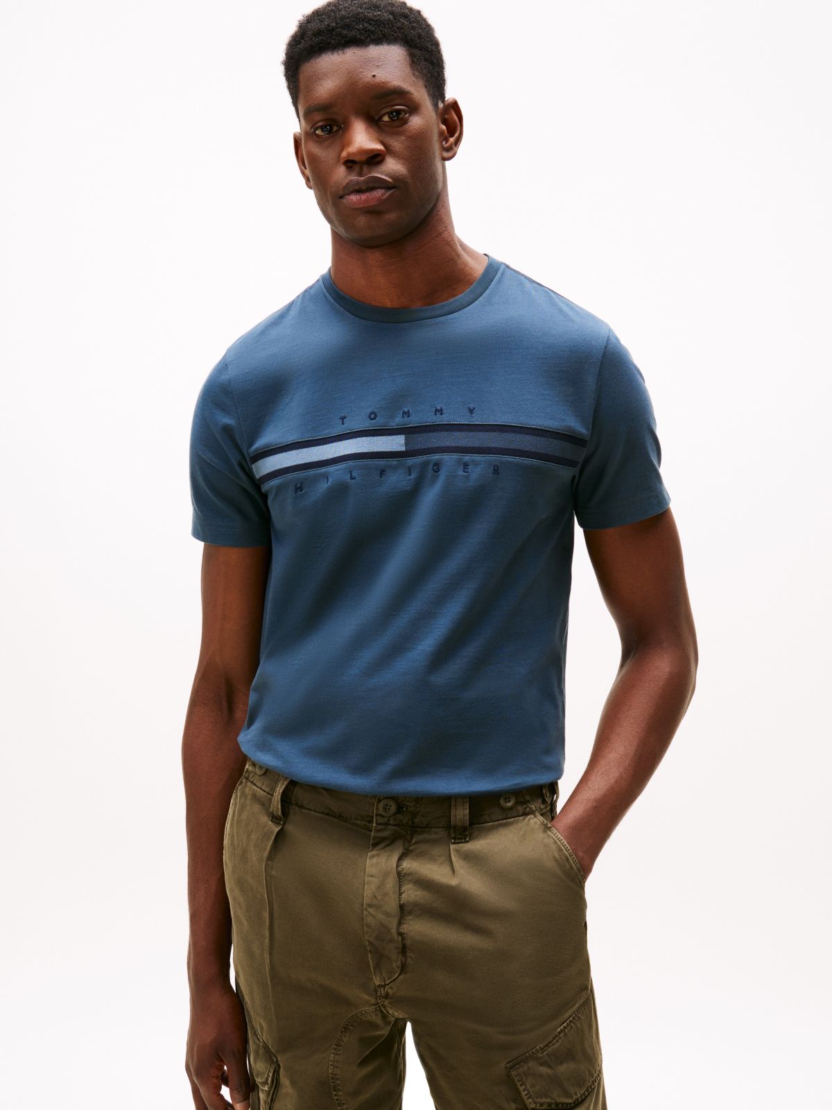 Tonal Flag Logo T-Shirt — Military Denim