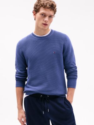 Structured Crewneck Sweater, Faded Indigo