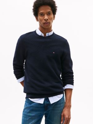 Structured Crewneck Sweater, Navy
