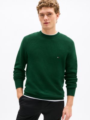 Structured Crewneck Sweater, Hunter Green