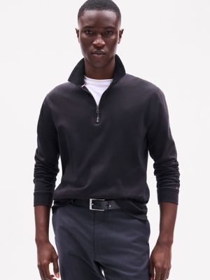 Regular Fit Zip Long-Sleeve Polo, Black