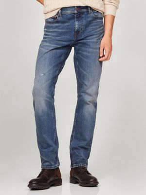 Dark Wash Distressed Straight Jean, Medium Wash