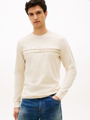 Long-Sleeve Tonal Flag Logo T-Shirt, Beige Heather