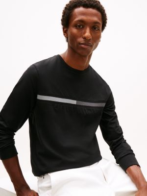 Мужская футболка Tommy Hilfiger Long-Sleeve Tonal Flag Logo, цвет: Чёрный — фото 2