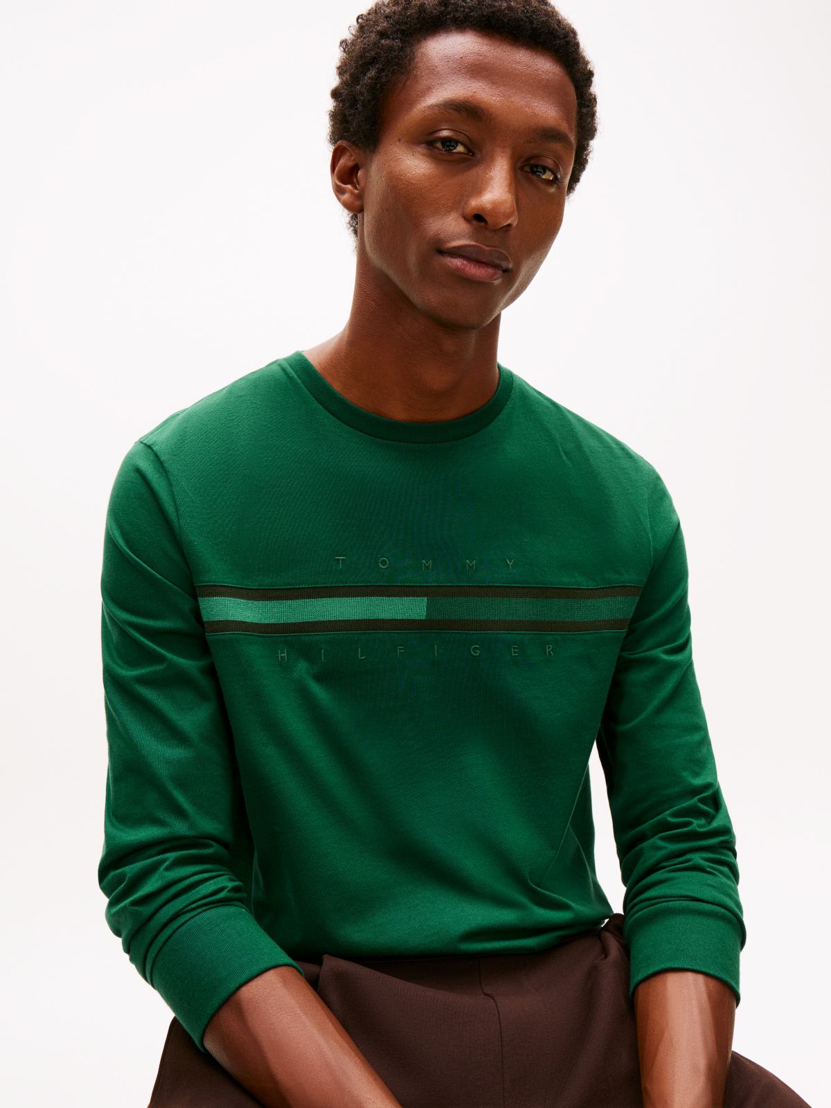 Long-Sleeve Tonal Flag Logo T-Shirt — Ornamental Green
