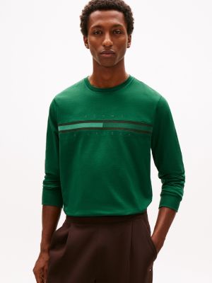 Long-Sleeve Tonal Flag Logo T-Shirt, Ornamental Green
