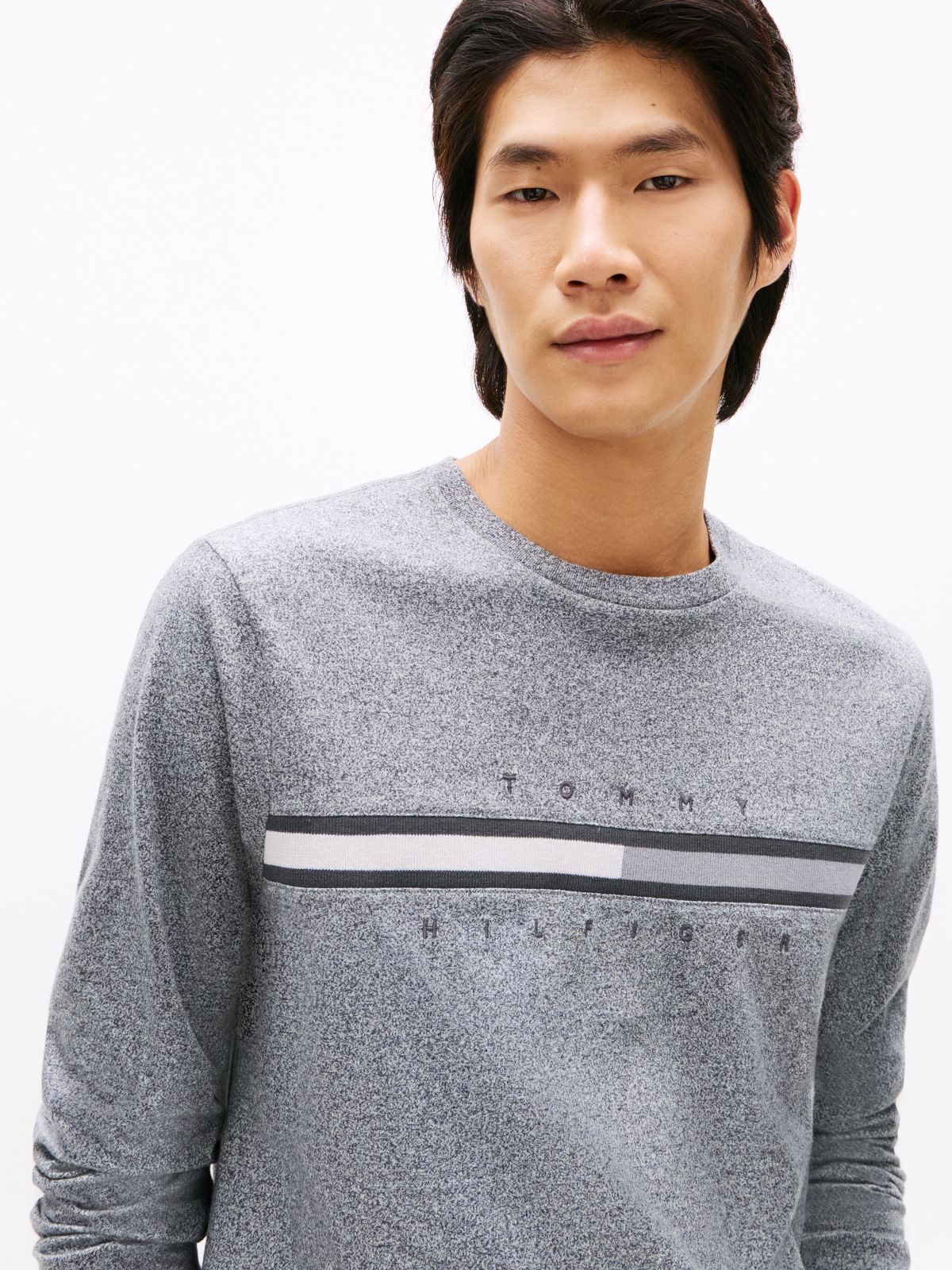 Long-Sleeve Tonal Flag Logo T-Shirt — Grey Heather