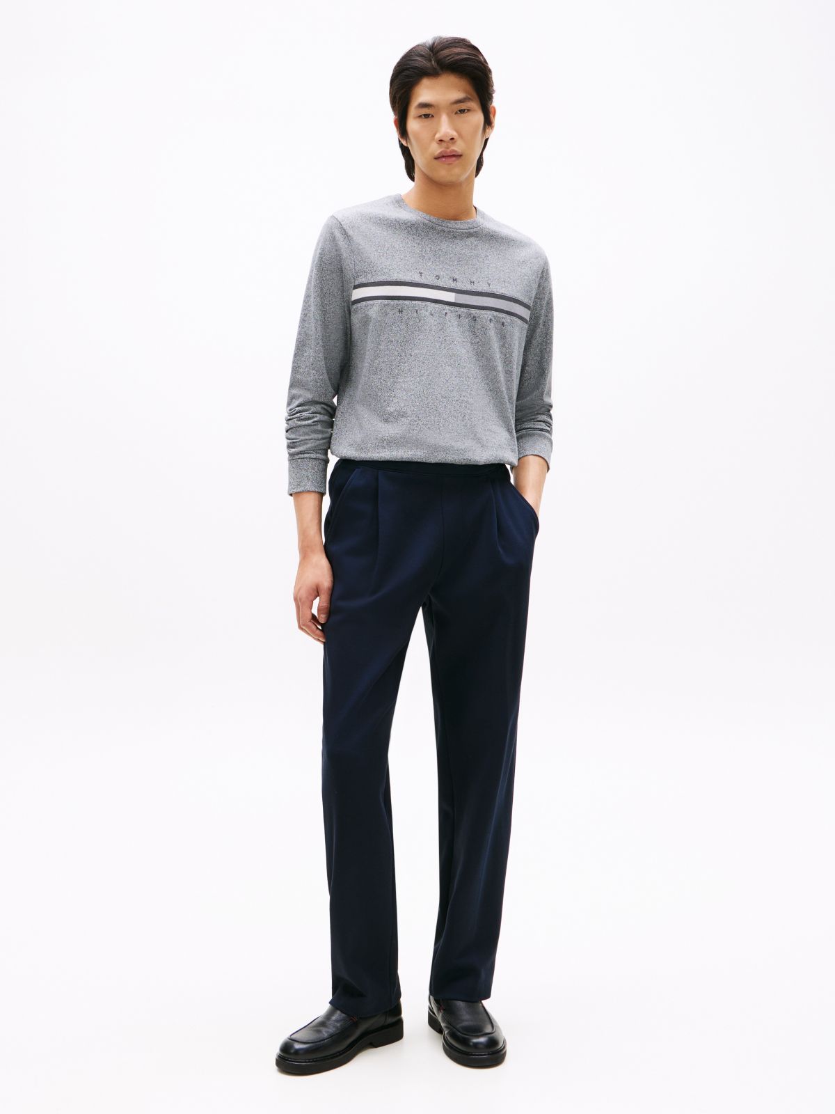 Long-Sleeve Tonal Flag Logo T-Shirt — Grey Heather