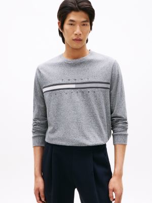 Long-Sleeve Tonal Flag Logo T-Shirt, Grey Heather
