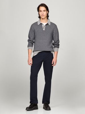 Herringbone Wool-Blend Polo Sweater, Navy/Grey