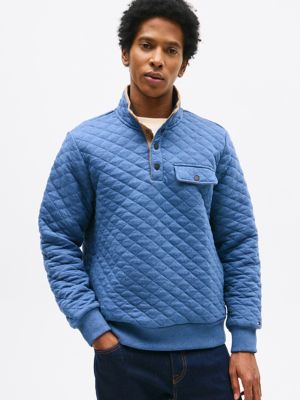 Quilted Quarter-Snap Sweatshirt, Blue Heather