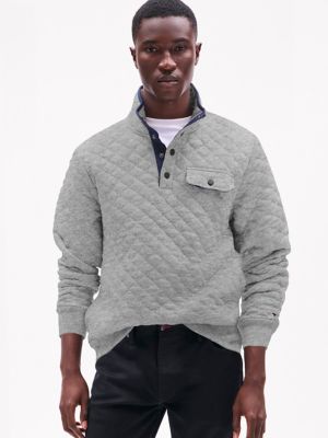 Quilted Quarter-Snap Sweatshirt, Grey Heather