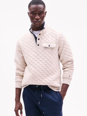 Quilted Quarter-Snap Sweatshirt, Beige Heather