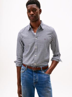 Slim Fit Stretch Gingham Oxford Shirt, Navy/Optic White