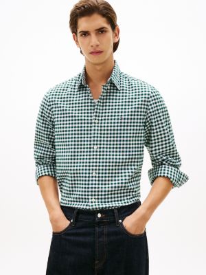 Slim Fit Stretch Gingham Oxford Shirt, Ornamental Green/Optic White