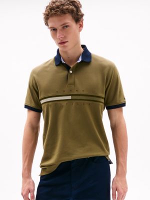 Regular Fit Tonal Tommy Stripe Polo, Uniform Olive