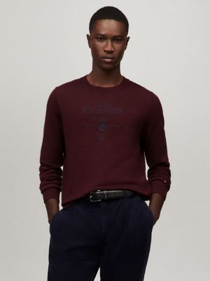 Embroidered Crest Logo Sweater, Dark Cabernet