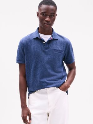 Regular Fit Monotype Mouline Polo, Blue Heather