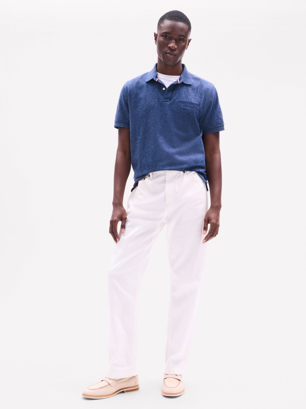 Regular Fit Monotype Mouline Polo — Blue Heather