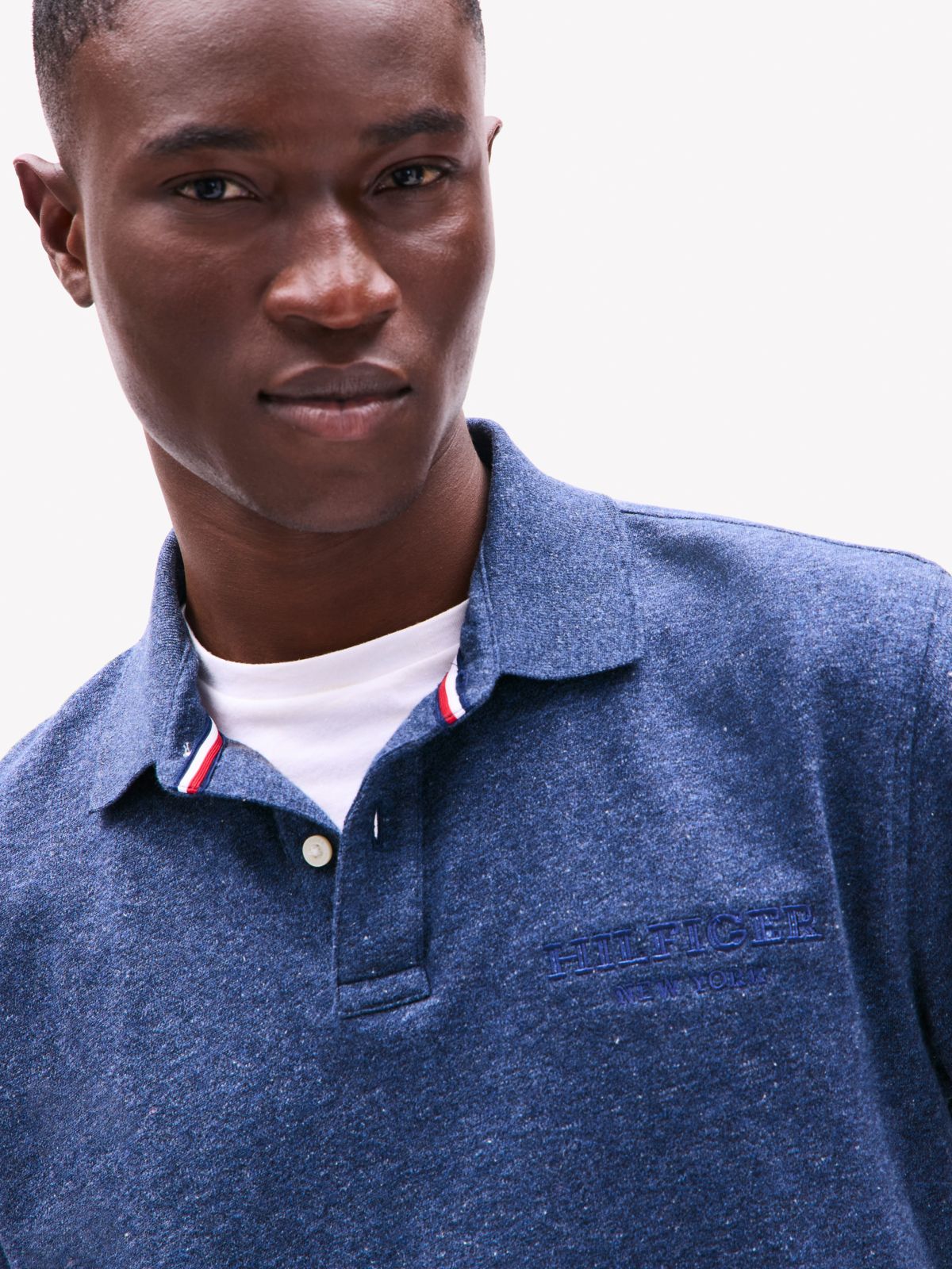 Regular Fit Monotype Mouline Polo — Blue Heather
