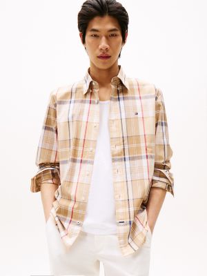 Regular Fit Colorblock Plaid Poplin Shirt, Pinecone Tan