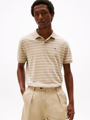Regular Fit Stripe Cotton Polo, Beige Stripe