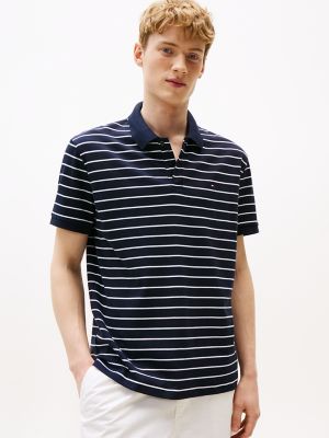Regular Fit Stripe Cotton Polo, Navy Stripe