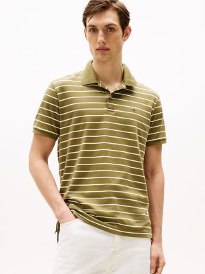 Regular Fit Stripe Cotton Polo, Uniform Olive Stripe