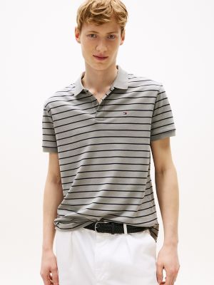 Regular Fit Stripe Cotton Polo, Hydrogen Grey Stripe