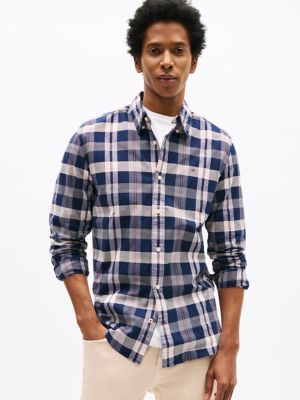 Regular Fit Plaid Oxford Shirt, Pitch Blue/Grey