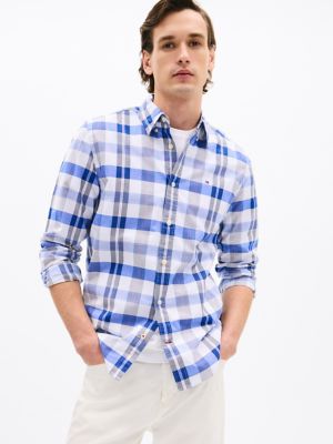 Regular Fit Plaid Oxford Shirt, Blue/Optic White