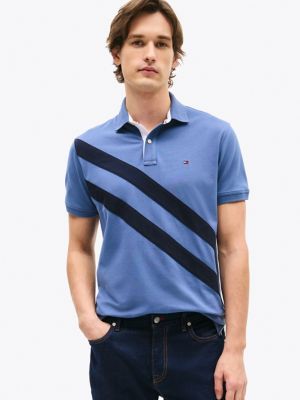 Regular Fit Banner Stripe Polo, Faded Indigo